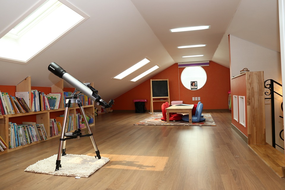 telescope inside a attic